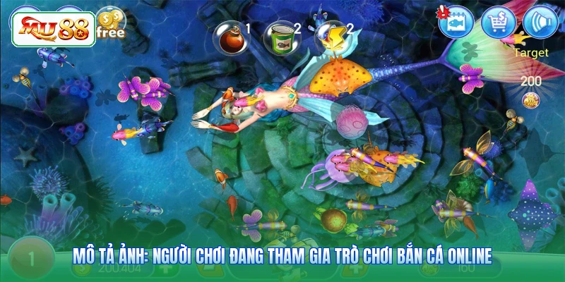 Mô tả ảnh: Người chơi đang tham gia trò chơi bắn cá online